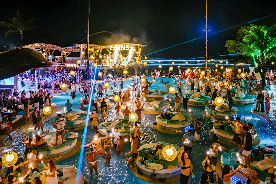 Finns Beach Club Bali at Night